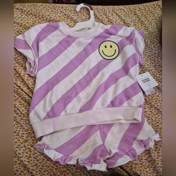 Grayson Collective Other - Smiley Stripe Kids Matching Set in Lavender and White